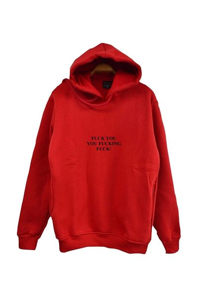 fame-stoned  Printed Unisex 100% Cotton Red Hooded Sweatshirt
