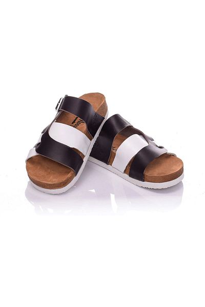 Moosefield Genuine Leather Brown White Women's Slippers