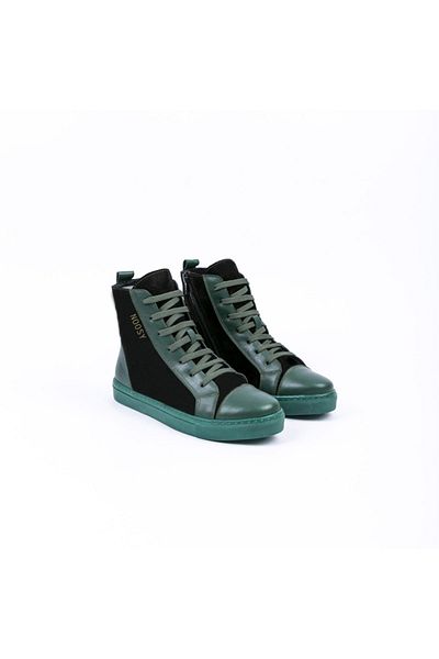 NOOSY Cizme de dama din piele naturala verde - neagra