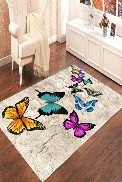 Resmiro Renkli Kelebeler Dijital Baskılı Halı