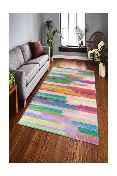 Resmiro Gök Kuşağı Renkli Desenli Dijital Baskılı Halı