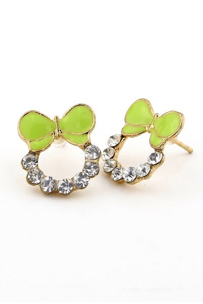 Solfera Shiny Jewelled Green Ribbon Earrings E110