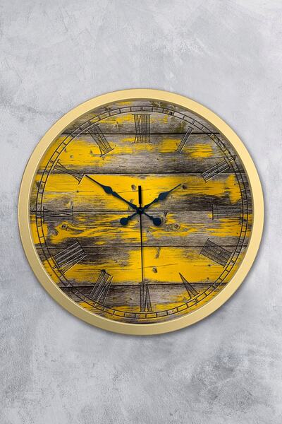 Platin Saat ساعة حائط خشبية طبيعية معدنية ذهبية مقاس 36 سم