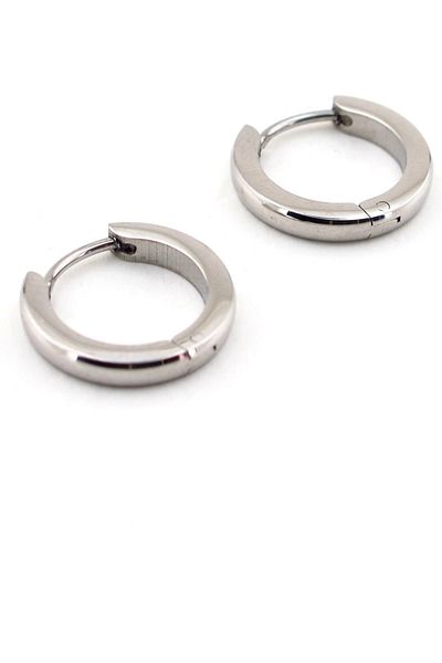 Solfera Bright Silver Color Slanted Hoop Steel Men's Earrings E511