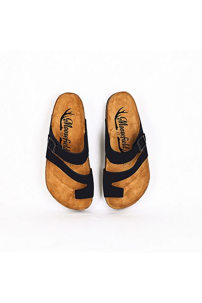 Moosefield Genuine Leather Navy Blue Women's Slippers