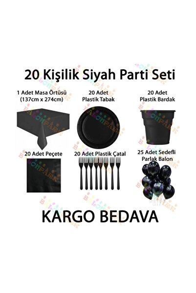 Parti dolabı 20 Kişilik Siyah Doğum Günü Parti Malzemeleri Konsepti