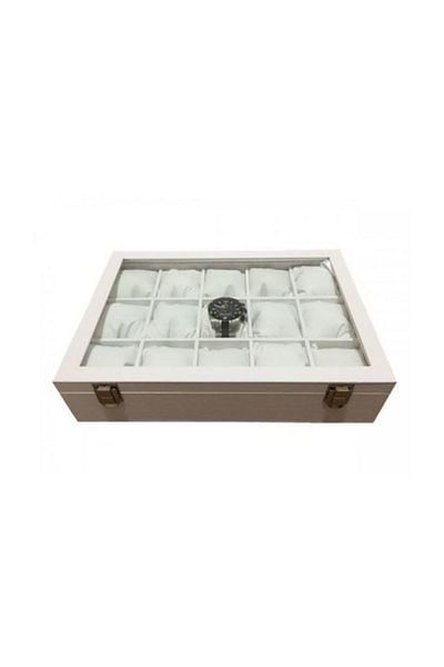 IMPALA Watch Box 15 Pieces Leather Coated on White Wooden Case