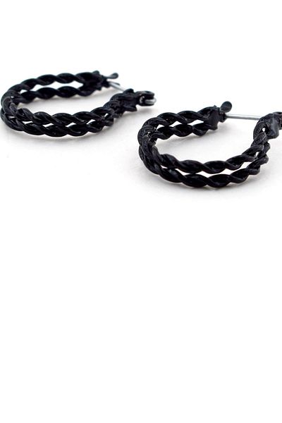 Solfera Double Twist Design Black Color Steel Hoop Men's Earrings