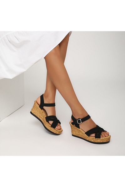 Polaris 315335z Black Women's Wedge Heeled Sandals