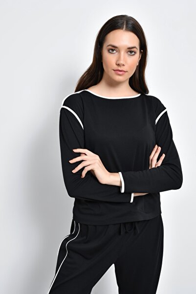 Hanna's by Hanna Darsa Kadın Siyah Kontrast Biyeli Bluz