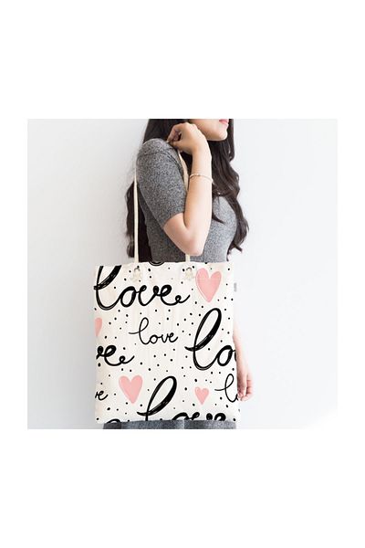 Realhomes Love Printed Pink Heart με φερμουάρ μοντέρνα υφασμάτινη τσάντα-2082