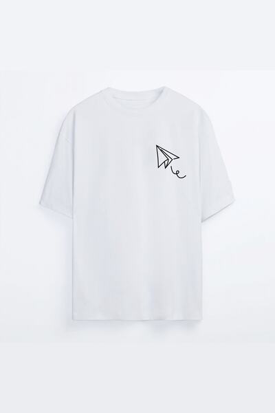 AYYA Tricou unisex oversize alb cu avion