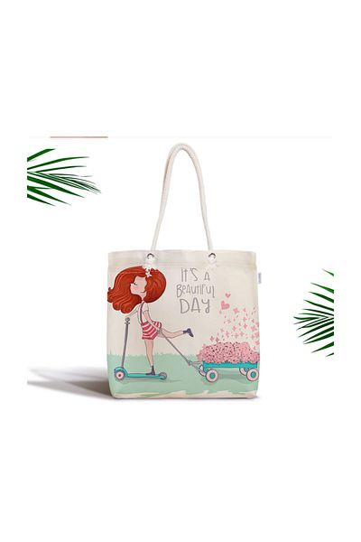 Realhomes Fashion Girl Digital Printed Μοντέρνα υφασμάτινη τσάντα με φερμουάρ Canta-718