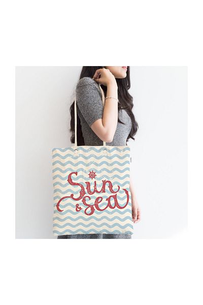 Realhomes Τσάντα παραλίας με φερμουάρ Sun Sea Special Designed Digital Printed Canta-193