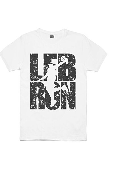 ROCKANDROLL تي شيرت ليبرون حروف أبيض قصير الأكمام للرجال