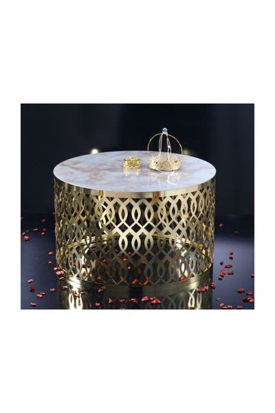 AVVİO Home Sarmaşık Lüks Beyaz Mermer Görünümlü Orta Sehpa