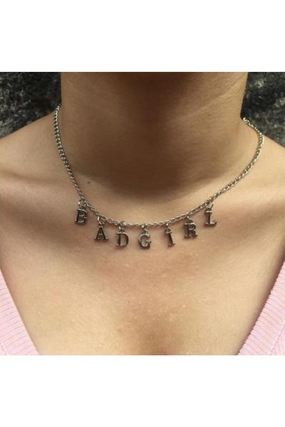 AlpCollection Women's Gray Bad Girl Lettered Necklace