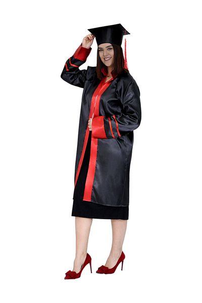 Mezuniyetshop Cube Cap High School Black Red Striped