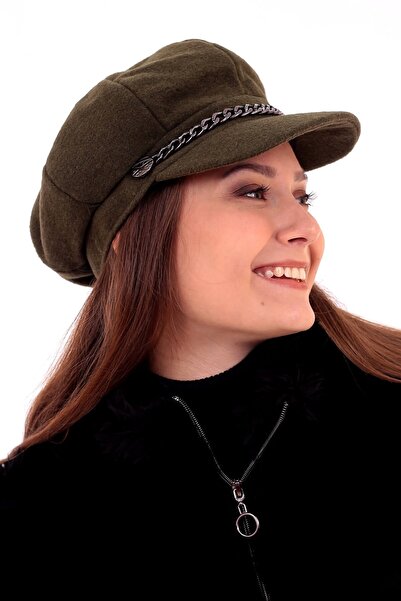 Deafox Patterned Women's Hat with Chain on the Front DFX98712