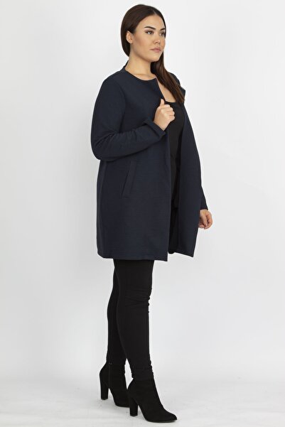 Şans Kadin Lacivert Hakim Yaka Cep Detayli Astarsiz Ceket 65N14545