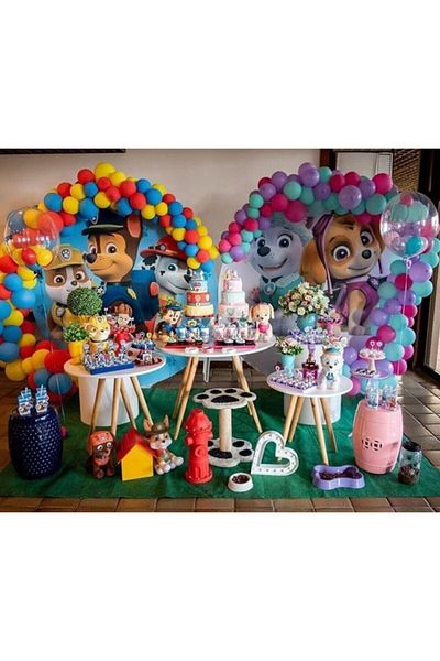 MERİ PARTİ Paw Patrol 200 Pieces of Metallic Balloons and 2 Pieces of Balloon Chain 2-Piece Chain Set for Girls and Boys Birthday Set