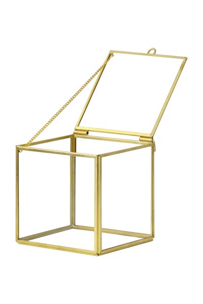 Ahşap Fikir منظم مكياج جولد ليتل كيوب - صندوق زجاجي