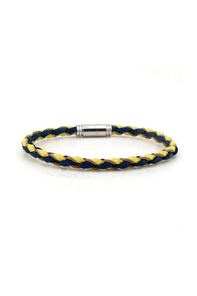 Solfera Yellow Navy Blue Original Leather Knitted Fan Bracelet BT642
