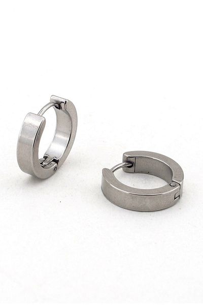 Solfera Silver Color Hoop Stainless Steel Men's Earrings E369