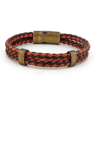 Solfera Tan Brown Double Row Leather Men's Bracelet BT609