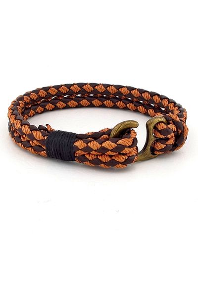 Solfera Bronze Metal Hook Leather Ip Braid Double Color Men's Bracelet Bt617