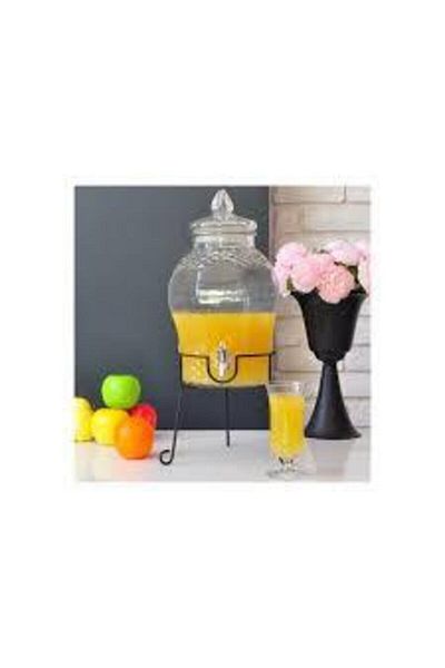 Paçi 8 Liter Glass Water Dispenser with Tap, Sherbet Bowl and Bottle with Metal Legs