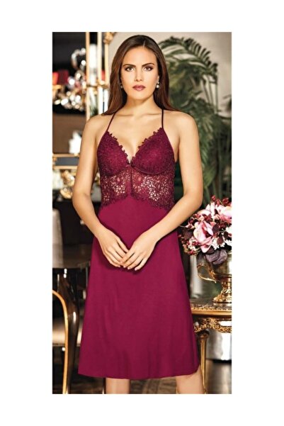 Jeremi 561 Combed Cotton Lace Short Six Pieces Nightgown Dressing Gown Set Claret Red