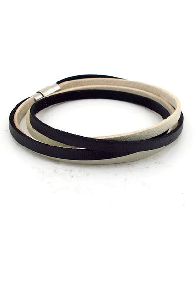 Solfera Black Cream Double Row Original Leather Wrap Men's Bracelet BT637
