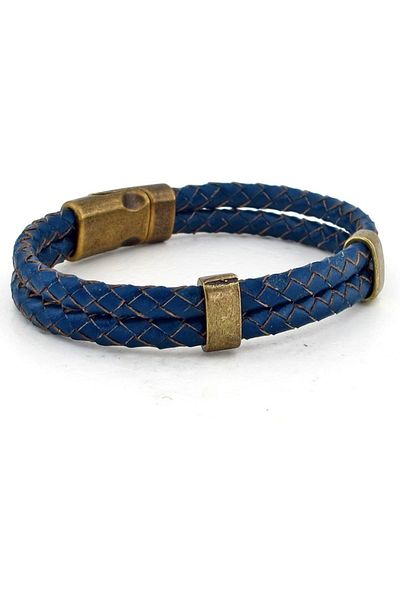Solfera Navy Blue Colored Double Row Magnet Leather Men's Bracelet BT613