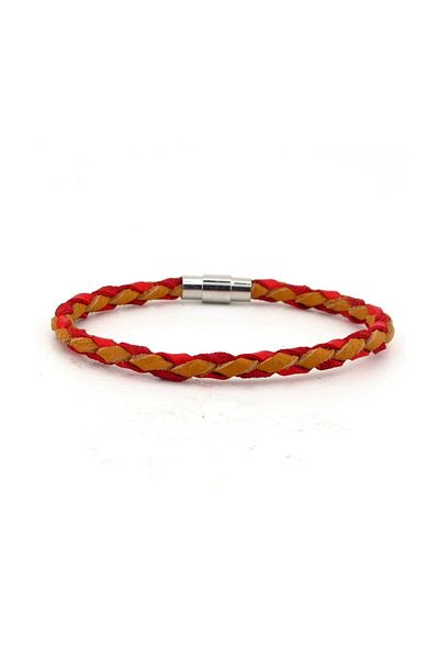 Solfera Yellow Red Original Leather Knitted Fan Bracelet BT644
