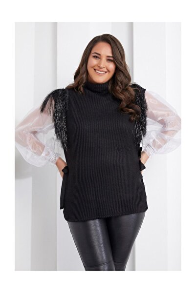 Seamoda Women's Black Tasseled Knitwear Vest