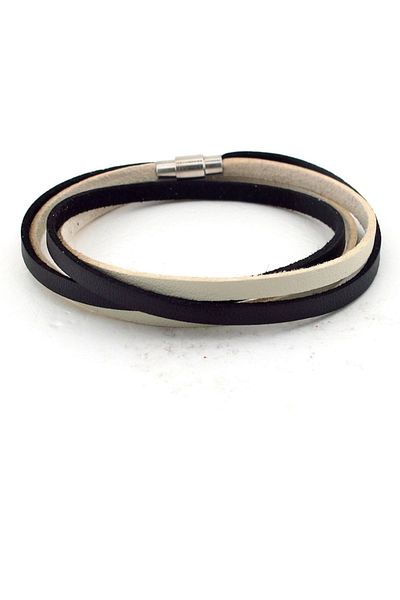 Solfera Black Cream Double Row Original Leather Wrap Men's Bracelet BT637