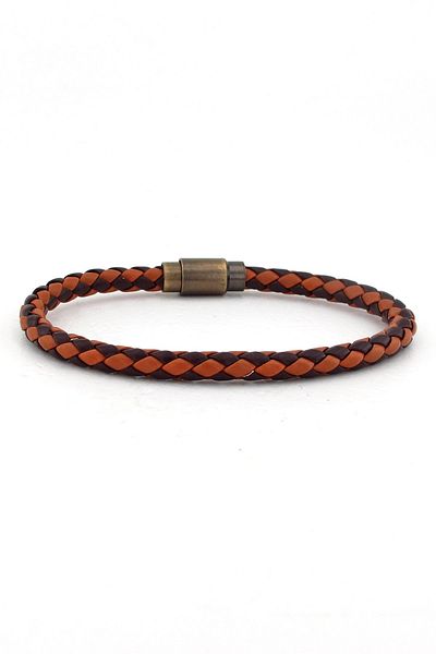 Solfera Cross Braided Brown Tan Leather Men's Bracelet Bt606