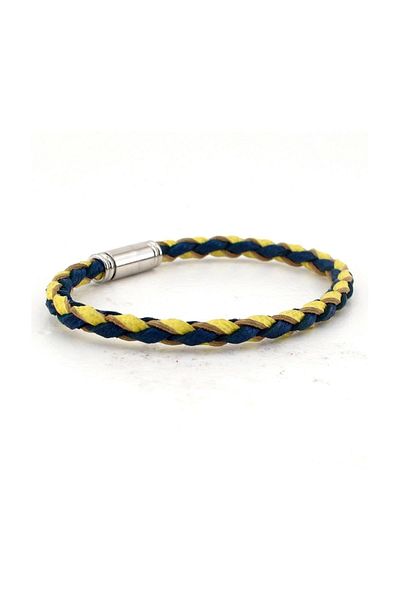 Solfera Yellow Navy Blue Original Leather Knitted Fan Bracelet BT642