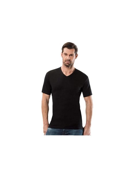Anıt 1109 Men's V-Neck Short Sleeve Undershirt Ribbed Fabric Colored 3-Piece
