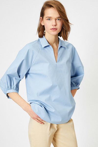 Koton Bluză de damă albastră cu decolteu în V 0YAK66011IW