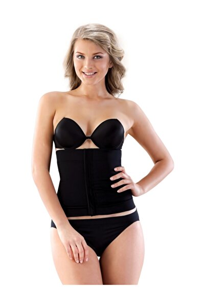 Emay Жіночий безшовний корсет з подвійним поясом і застібками, чорний