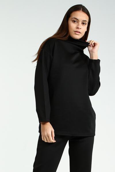 Collezione Siyah Balıkçı Yaka Uzun Kollu Kadın Basic Sweatshirt