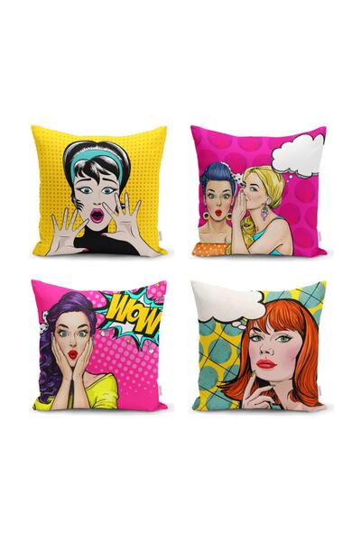 Realhomes Fashion Girl 4'lü Yastık Kırlent Kılıf Seti