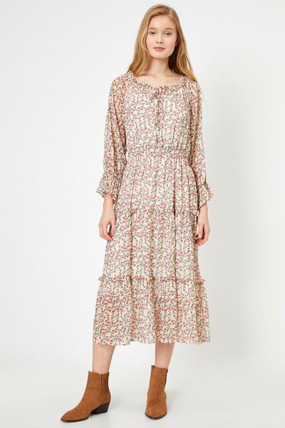 Koton Γυναικείο Φόρεμα με σχέδιο εκρού 0YAL88095IW