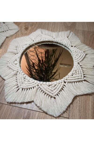 UG Wood Design - Küçük Boy (35 Cm) - Gatria Dekoratif Krem (ekru,bej) Makrome...