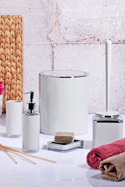 HAMİDİYE AMBALAJ Beyaz Çift Baskı Kare 5 li Lossa Banyo Seti