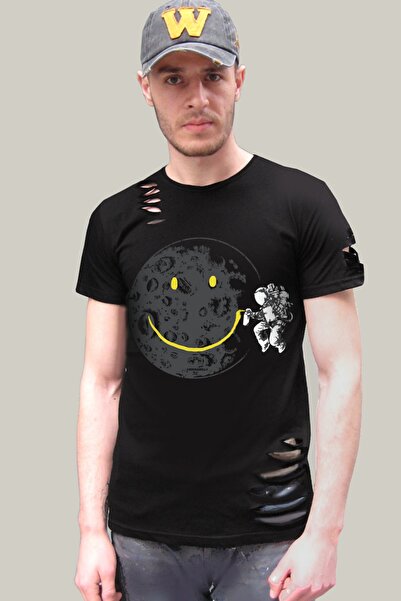 ROCKANDROLL Grafitici Astronaut Crna Kratka Rukava Poderana Poderana T-shirt