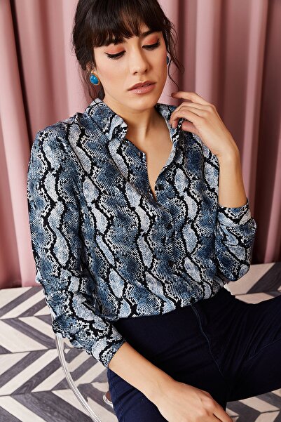 Olalook Női sötétkék kígyómintás viszkóz ing GML-19000541