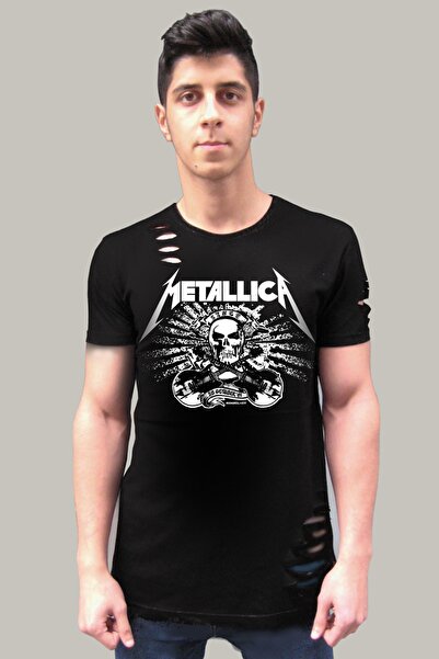 ROCKANDROLL Metallica Skull crna majica kratkih rukava poderana T-shirt